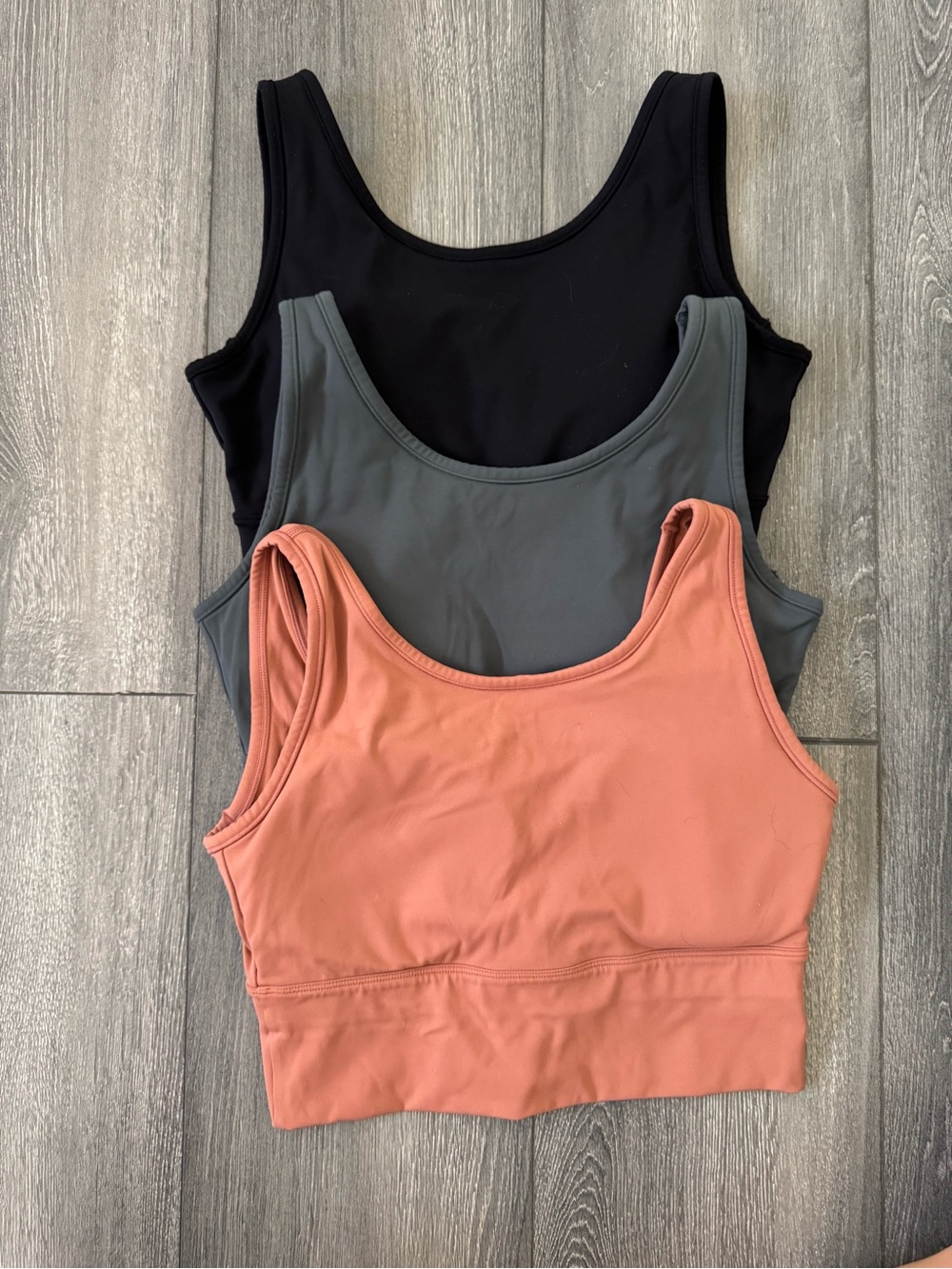 Amazon Women’s Scoop Neck Sports bra/tank - Black, Gray, Terracotta